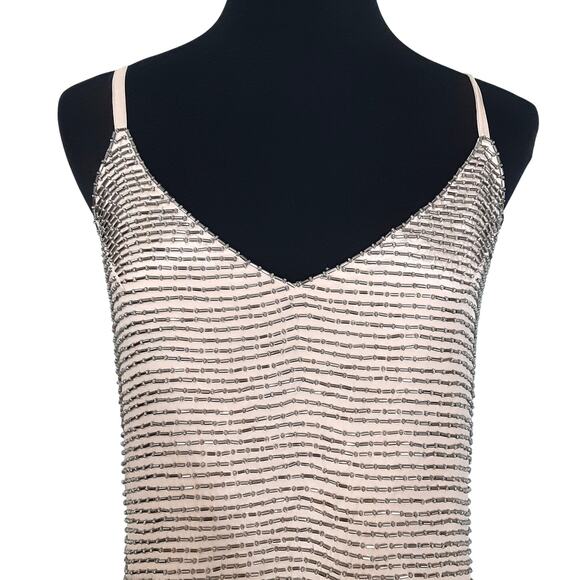 Karina Grimaldi Pink Beaded Mini Slip Dress Silk Cocktail Dress Womens L NWT - Picture 4 of 15